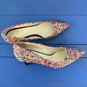 Tweed Muticolor Butter Heels Size 9.5